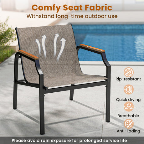 Juego de 3 sillas de exterior con asiento de tela transpirable y reposabrazos - Marrón