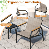 Juego de 3 sillas de exterior con asiento de tela transpirable y reposabrazos - Marrón