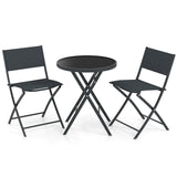 Juego de bistró plegable de 3 piezas para exteriores con mesa de centro de vidrio templado y 2 sillas de patio