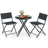Juego de bistró plegable de 3 piezas para exteriores con mesa de centro de vidrio templado y 2 sillas de patio
