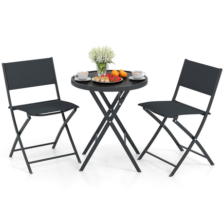 Juego de bistró plegable de 3 piezas para exteriores con mesa de centro de vidrio templado y 2 sillas de patio