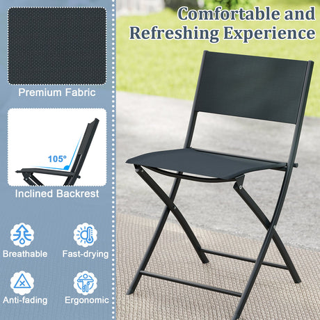 Juego de bistró plegable de 3 piezas para exteriores con mesa de centro de vidrio templado y 2 sillas de patio