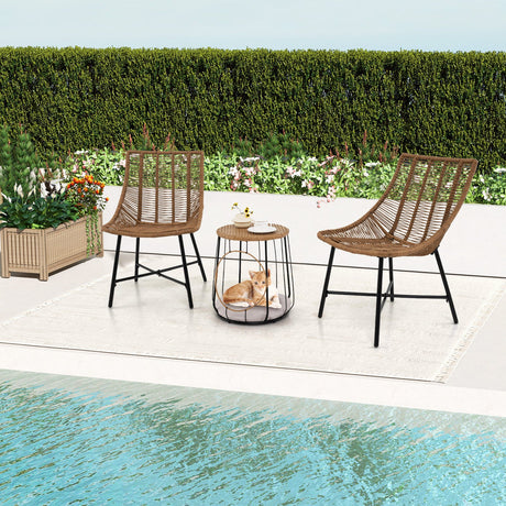 Conjunto de Muebles de Exterior de 3 Piezas con Caseta para Mascotas para Patio o Jardín - Marrón