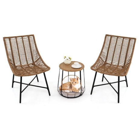Conjunto de Muebles de Exterior de 3 Piezas con Caseta para Mascotas para Patio o Jardín - Marrón