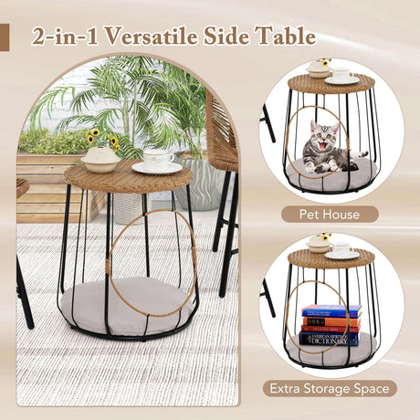 Conjunto de Muebles de Exterior de 3 Piezas con Caseta para Mascotas para Patio o Jardín - Marrón