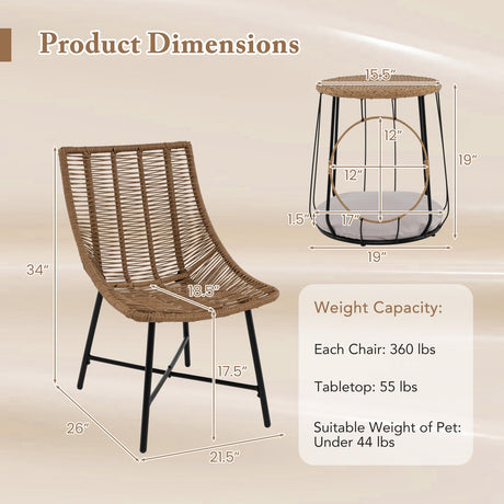 Conjunto de Muebles de Exterior de 3 Piezas con Caseta para Mascotas para Patio o Jardín - Marrón