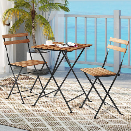 Juego de bistró de 3 piezas para patio de madera de acacia con asiento y mesa de listones