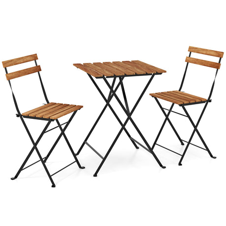 Juego de bistró de 3 piezas para patio de madera de acacia con asiento y mesa de listones