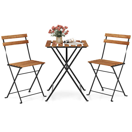 Juego de bistró de 3 piezas para patio de madera de acacia con asiento y mesa de listones