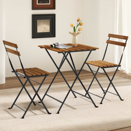 Juego de bistró de 3 piezas para patio de madera de acacia con asiento y mesa de listones