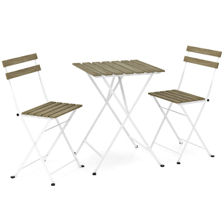 Juego de bistró de 3 piezas para patio de madera de acacia con asiento y mesa de listones