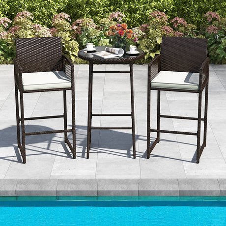 Juego de bar de patio de 3 piezas con mesa y sillones de mimbre para exteriores - Blanco