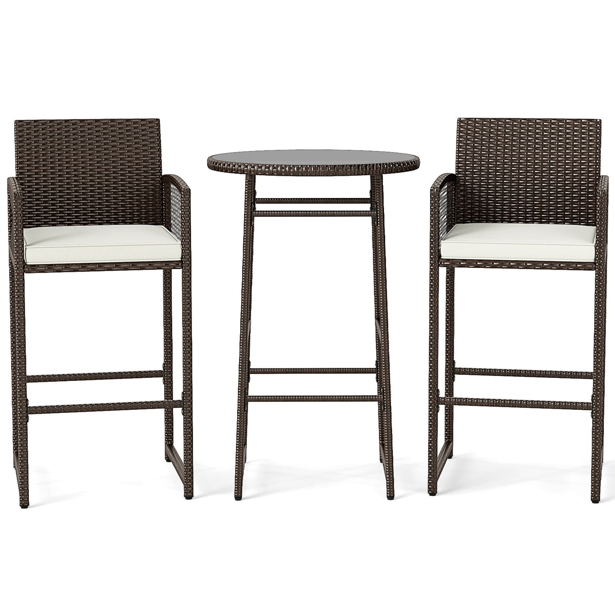 Juego de bar de patio de 3 piezas con mesa y sillones de mimbre para exteriores - Blanco