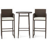 Juego de bar de patio de 3 piezas con mesa y sillones de mimbre para exteriores - Blanco
