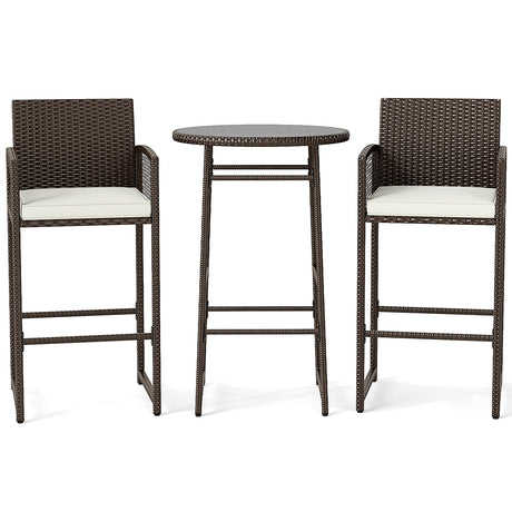 Juego de bar de patio de 3 piezas con mesa y sillones de mimbre para exteriores - Blanco