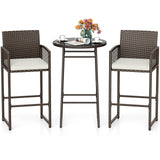 Juego de bar de patio de 3 piezas con mesa y sillones de mimbre para exteriores - Blanco