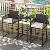Juego de bar de patio de 3 piezas con mesa y sillones de mimbre para exteriores - Blanco