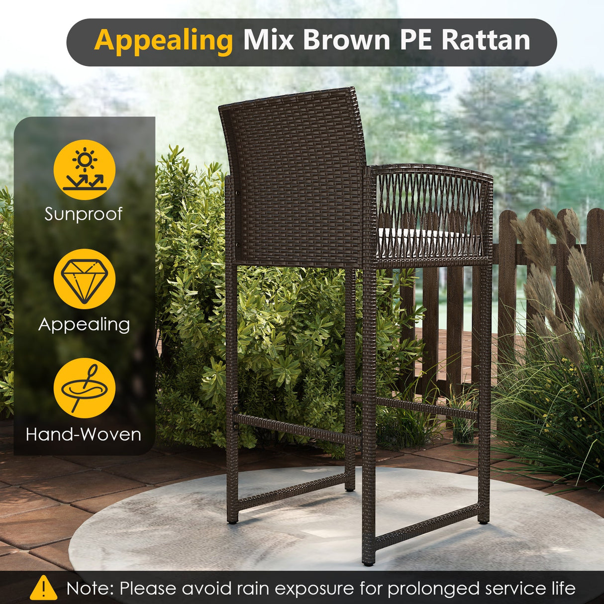 Juego de bar de patio de 3 piezas con mesa y sillones de mimbre para exteriores - Blanco