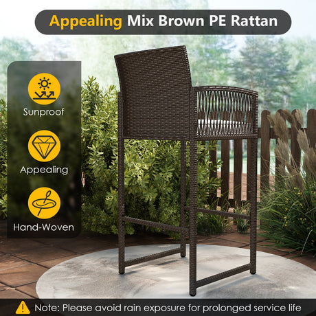 Juego de bar de patio de 3 piezas con mesa y sillones de mimbre para exteriores - Blanco