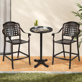 Juego de bar de patio de 3 piezas, mesa redonda alta de aluminio fundido para exteriores con 2 taburetes de altura de mostrador