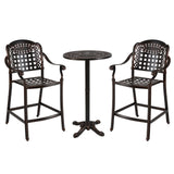 Juego de bar de patio de 3 piezas, mesa redonda alta de aluminio fundido para exteriores con 2 taburetes de altura de mostrador
