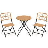3 Piece Patio Bistro Set Folding Round Table and Chairs with Wicker Seat
