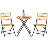 3 Piece Patio Bistro Set Folding Round Table and Chairs with Wicker Seat