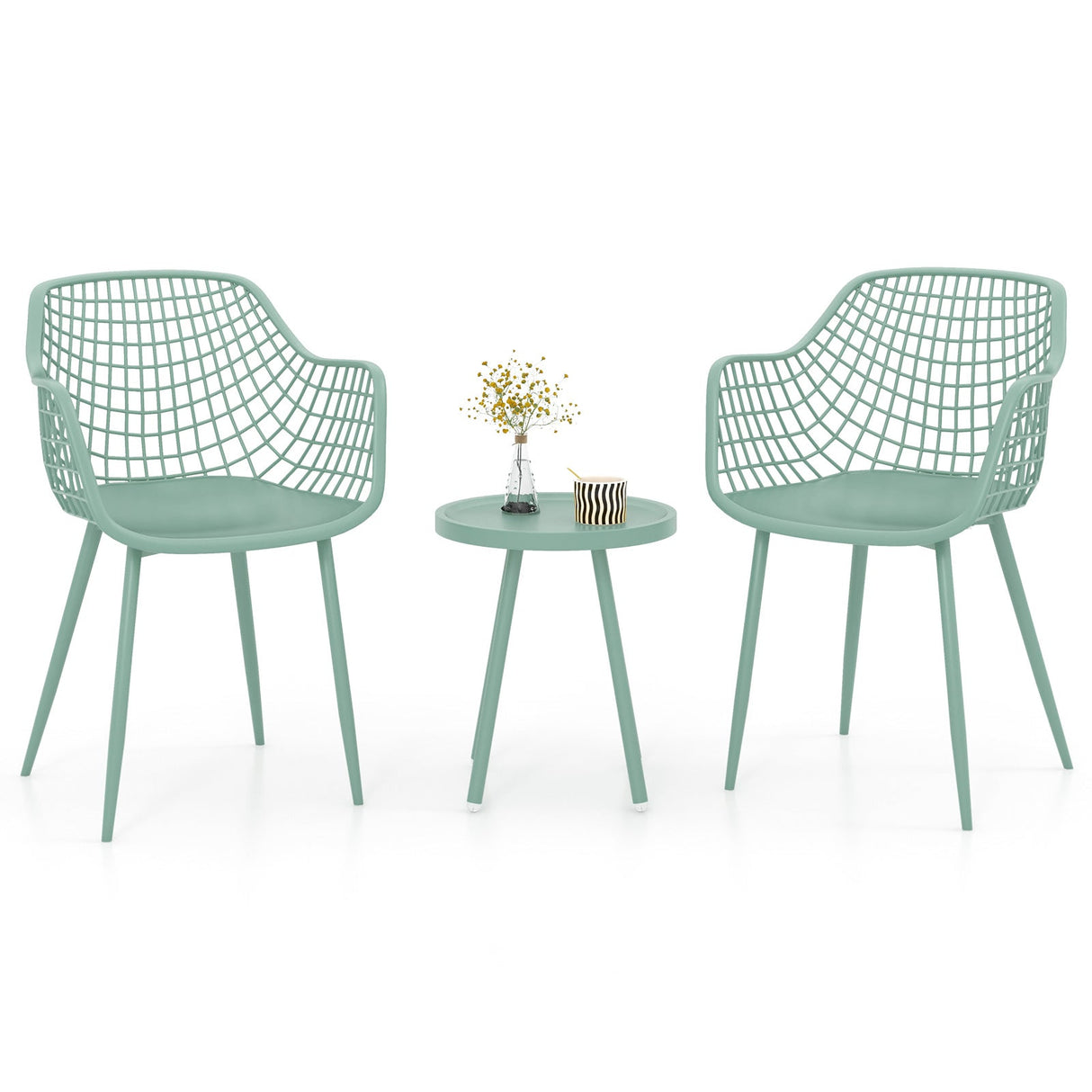3 Piece Patio Chair Set with PP Seat and Tabletop for Porch