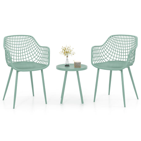 Juego de 3 Sillas de Patio con Asiento y Tablero de PP para Porche