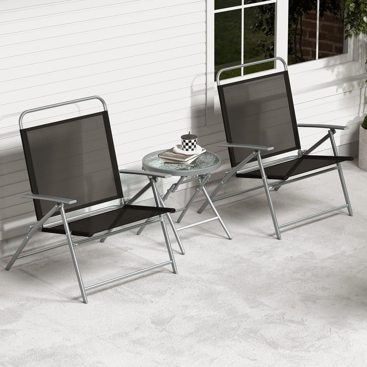 Juego de 3 sillas plegables de patio para exteriores de metal
