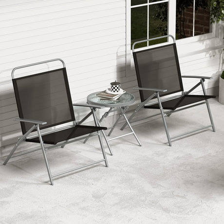 Juego de 3 sillas plegables de patio para exteriores de metal
