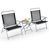 Juego de 3 sillas plegables de patio para exteriores de metal