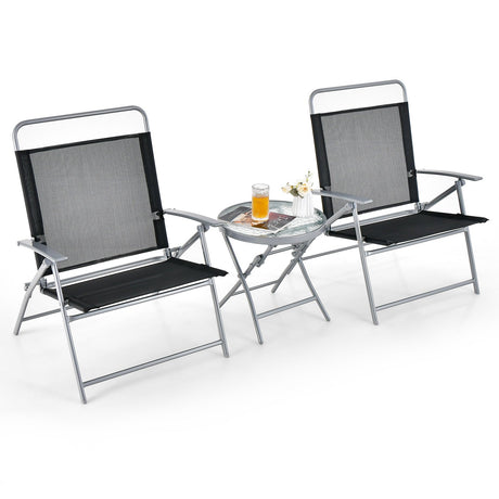 Juego de 3 sillas plegables de patio para exteriores de metal
