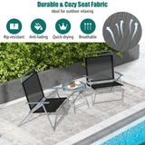 Juego de 3 sillas plegables de patio para exteriores de metal