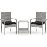 3 Piece Patio Furniture Set with Seat Cushions and Tempered Glass Tabletop for Balcony