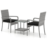 3 Piece Patio Furniture Set with Seat Cushions and Tempered Glass Tabletop for Balcony