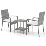 3 Piece Patio Furniture Set with Seat Cushions and Tempered Glass Tabletop for Balcony