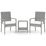 3 Piece Patio Furniture Set with Seat Cushions and Tempered Glass Tabletop for Balcony
