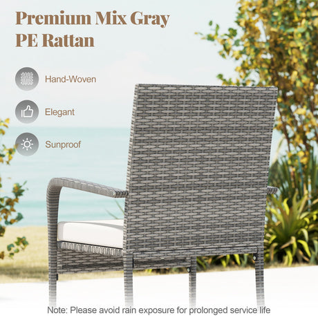 Juego de muebles de patio de 3 piezas con cojines de asiento y mesa con cubierta de vidrio templado para balcón