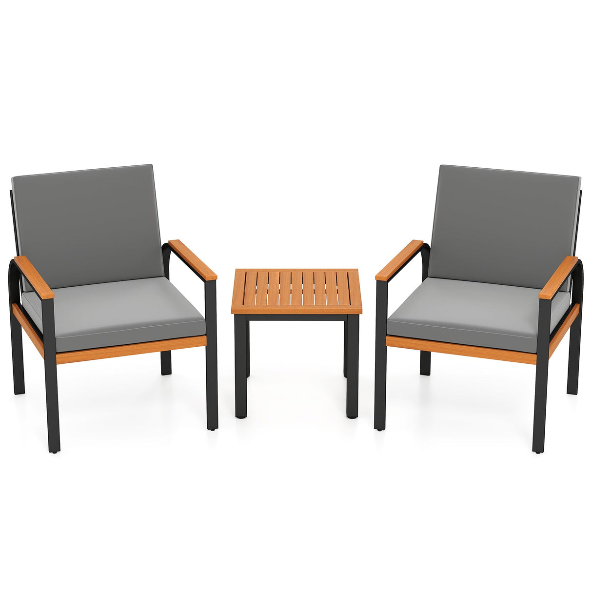3 Piece Patio Furniture Set Outdoor Conversation Set with Coffee Table-Grey