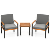 3 Piece Patio Furniture Set Outdoor Conversation Set with Coffee Table-Grey