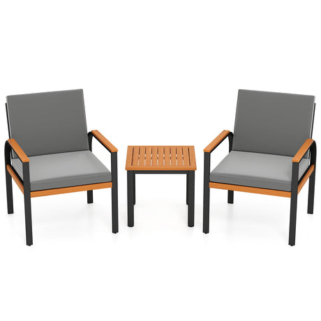 Juego de Muebles de Patio de 3 Piezas, Juego de Conversación para Exterior con Mesa de Centro - Gris
