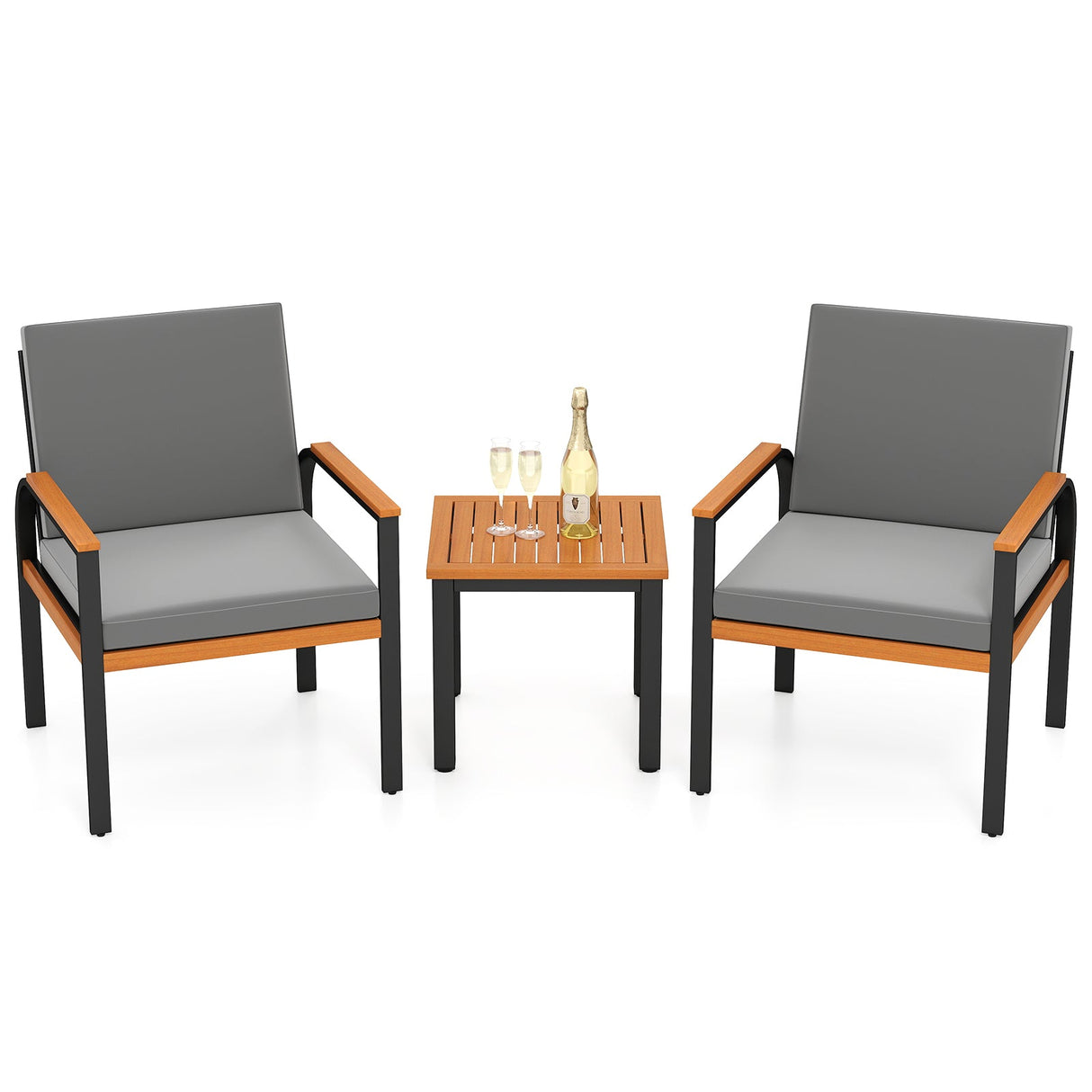 3 Piece Patio Furniture Set Outdoor Conversation Set with Coffee Table-Grey