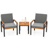 3 Piece Patio Furniture Set Outdoor Conversation Set with Coffee Table-Grey