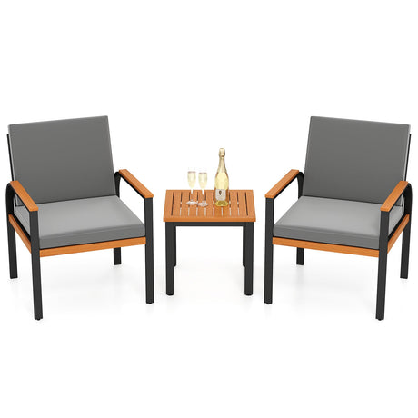 Juego de Muebles de Patio de 3 Piezas, Juego de Conversación para Exterior con Mesa de Centro - Gris