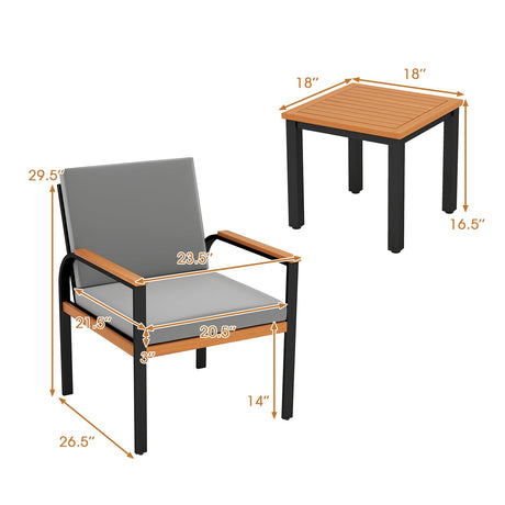 Juego de Muebles de Patio de 3 Piezas, Juego de Conversación para Exterior con Mesa de Centro - Gris