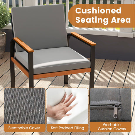 Juego de Muebles de Patio de 3 Piezas, Juego de Conversación para Exterior con Mesa de Centro - Gris