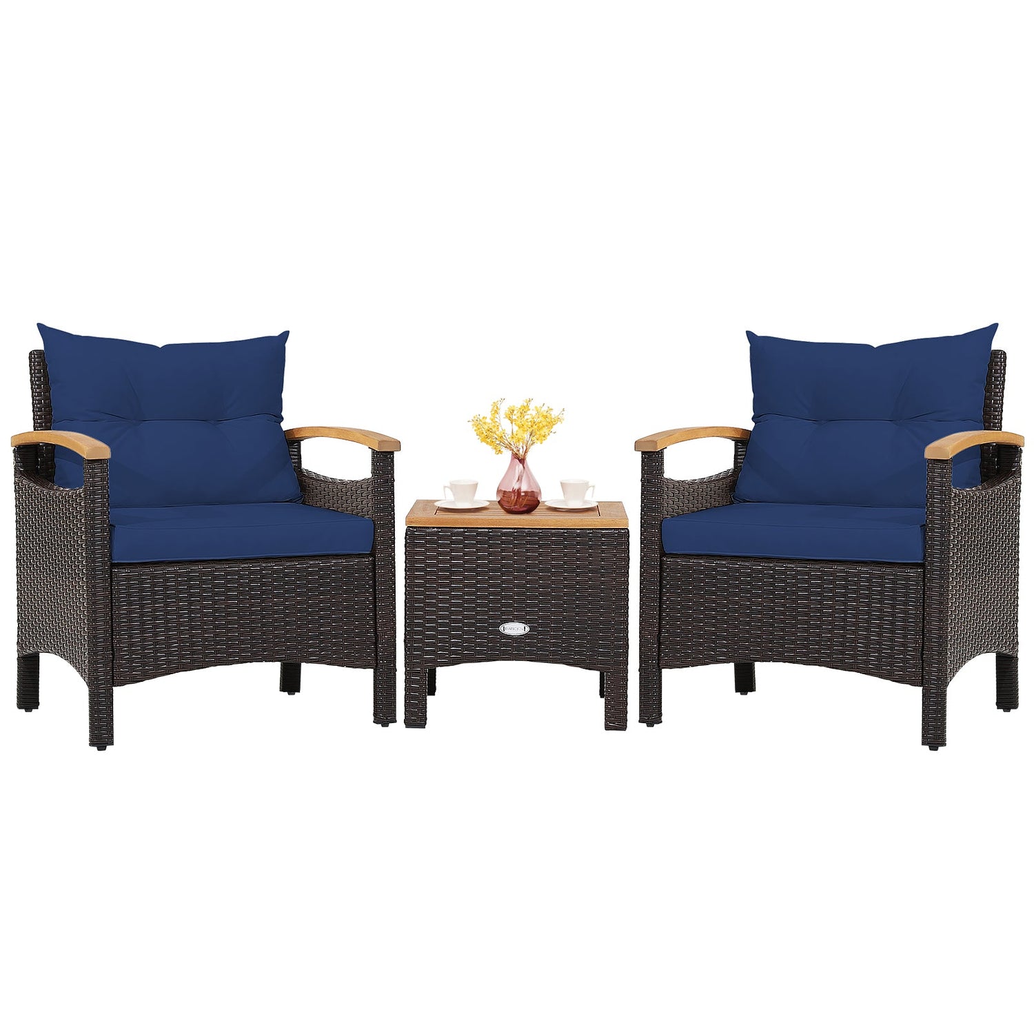 3 Pieces Patio Rattan Furniture Set with Removable Cushion