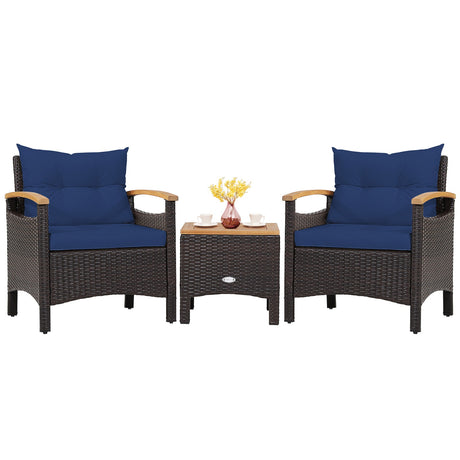Juego de muebles de patio de ratán de 3 piezas con cojín extraíble