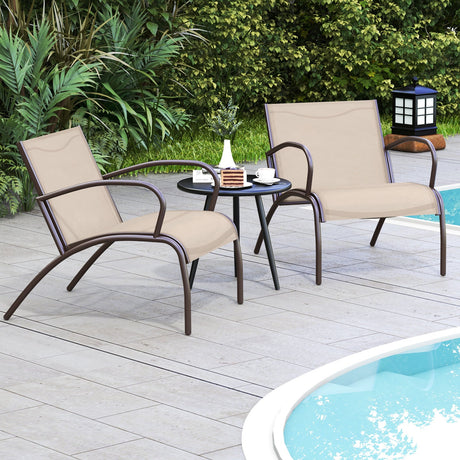 Juego de 3 piezas de sillones anchos y mesa de metal y aluminio para patio - Marrón rústico